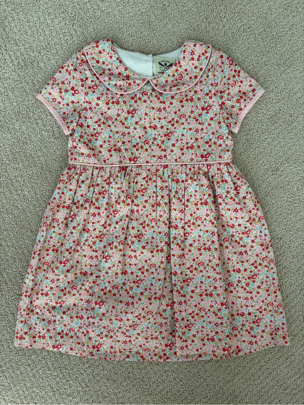 Girls Pink Floral Dress with Peter Pan Collar